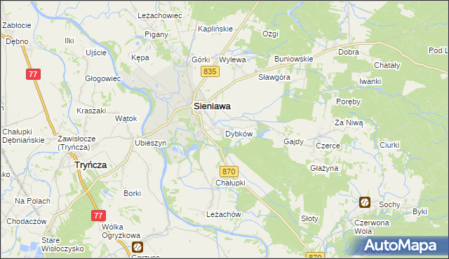 mapa Dybków gmina Sieniawa, Dybków gmina Sieniawa na mapie Targeo