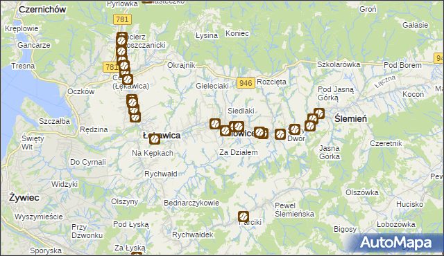 mapa Gilowice powiat żywiecki, Gilowice powiat żywiecki na mapie Targeo
