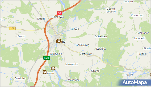 mapa Gościejewo gmina Płoty, Gościejewo gmina Płoty na mapie Targeo