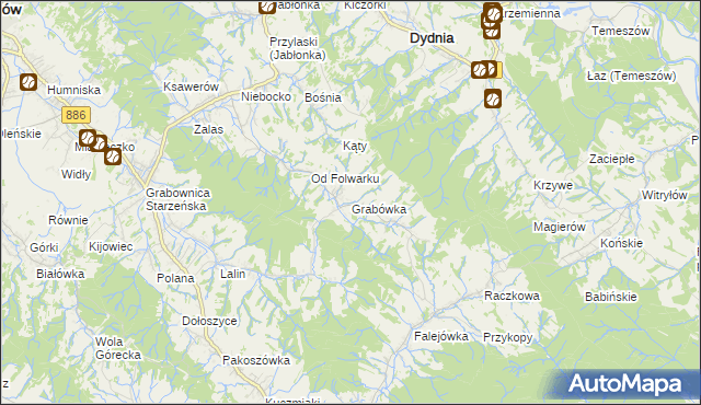 mapa Grabówka gmina Dydnia, Grabówka gmina Dydnia na mapie Targeo