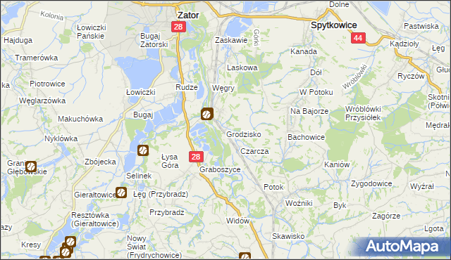 mapa Grodzisko gmina Zator, Grodzisko gmina Zator na mapie Targeo