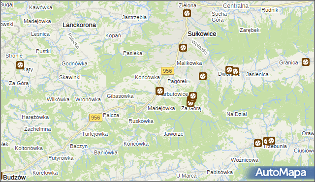 mapa Harbutowice gmina Sułkowice, Harbutowice gmina Sułkowice na mapie Targeo