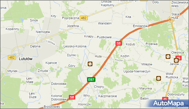 mapa Huta gmina Lututów, Huta gmina Lututów na mapie Targeo