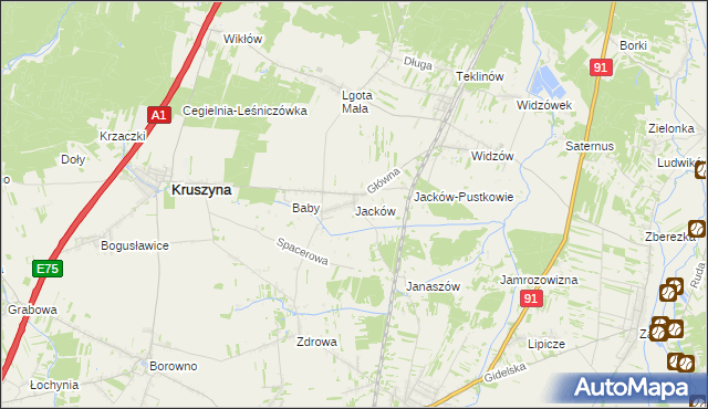 mapa Jacków gmina Kruszyna, Jacków gmina Kruszyna na mapie Targeo