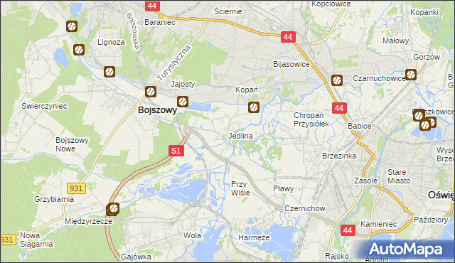 mapa Jedlina gmina Bojszowy, Jedlina gmina Bojszowy na mapie Targeo