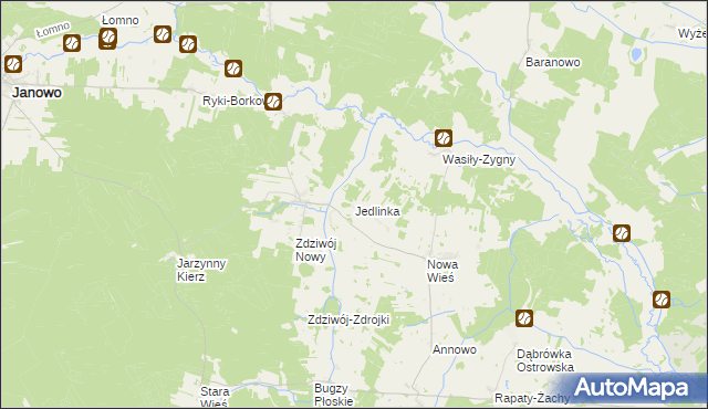 mapa Jedlinka gmina Chorzele, Jedlinka gmina Chorzele na mapie Targeo