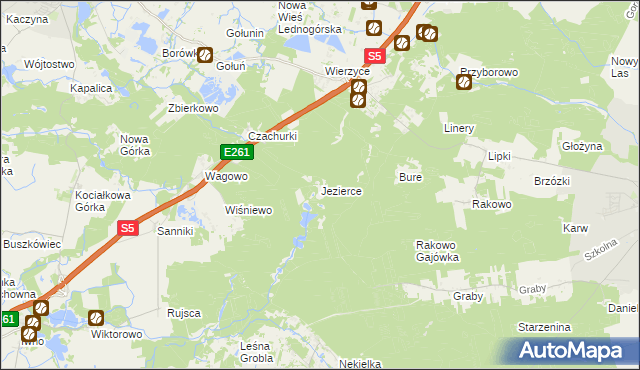 mapa Jezierce gmina Pobiedziska, Jezierce gmina Pobiedziska na mapie Targeo