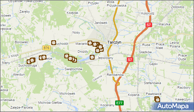 mapa Jeziorzany gmina Tarczyn, Jeziorzany gmina Tarczyn na mapie Targeo