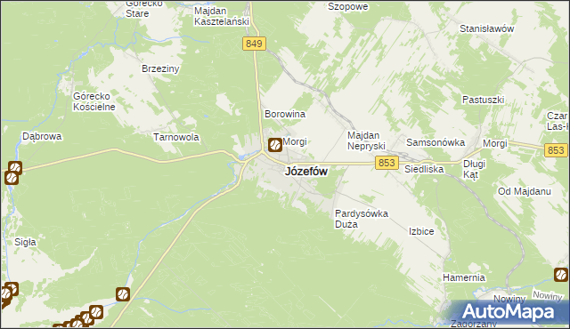 mapa Józefów powiat biłgorajski, Józefów powiat biłgorajski na mapie Targeo