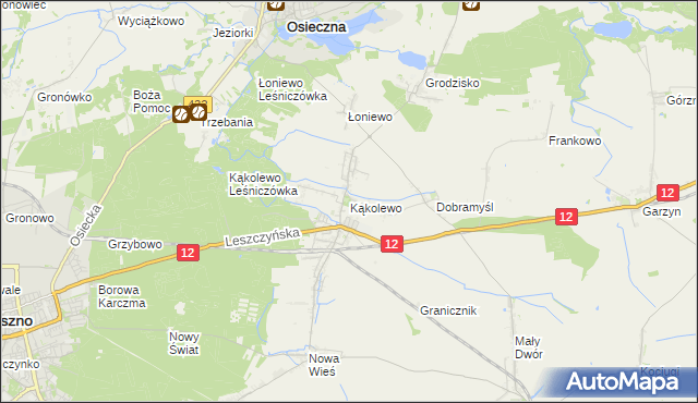 mapa Kąkolewo gmina Osieczna, Kąkolewo gmina Osieczna na mapie Targeo