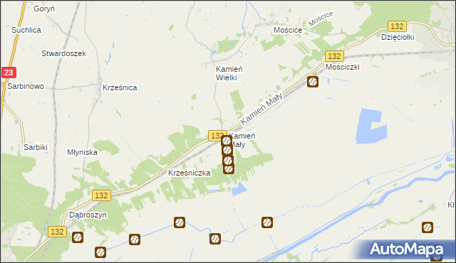mapa Kamień Mały gmina Witnica, Kamień Mały gmina Witnica na mapie Targeo