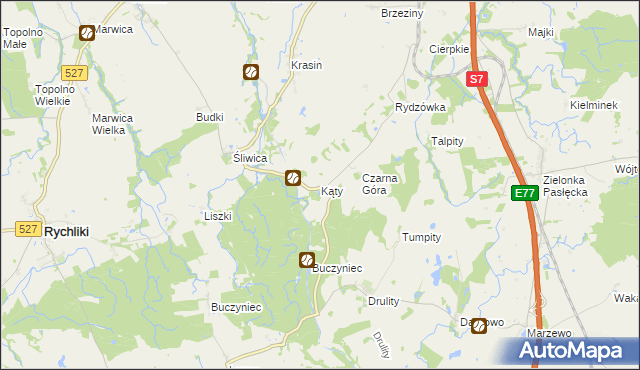 mapa Kąty gmina Pasłęk, Kąty gmina Pasłęk na mapie Targeo