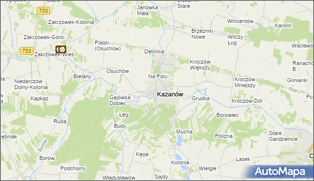 mapa Kazanów powiat zwoleński, Kazanów powiat zwoleński na mapie Targeo
