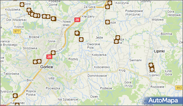 mapa Kobylanka gmina Gorlice, Kobylanka gmina Gorlice na mapie Targeo