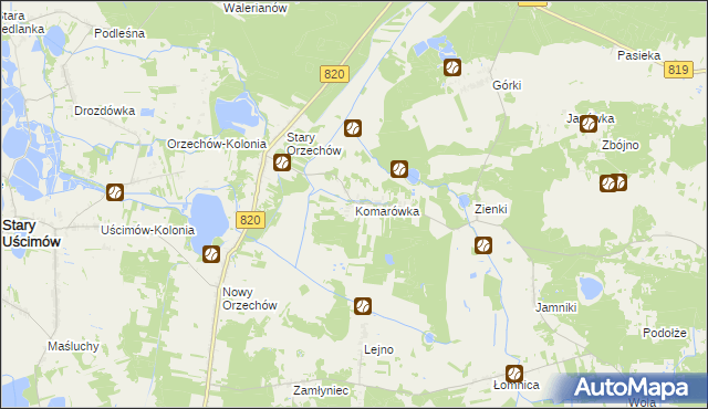 mapa Komarówka gmina Sosnowica, Komarówka gmina Sosnowica na mapie Targeo