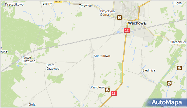 mapa Konradowo gmina Wschowa, Konradowo gmina Wschowa na mapie Targeo