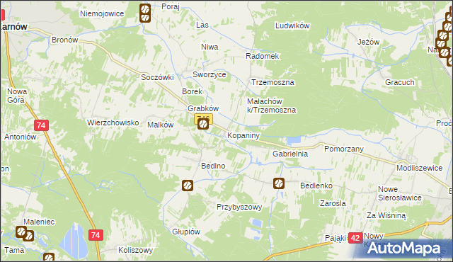 mapa Kopaniny gmina Końskie, Kopaniny gmina Końskie na mapie Targeo