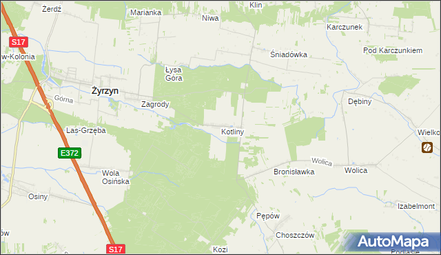 mapa Kotliny gmina Żyrzyn, Kotliny gmina Żyrzyn na mapie Targeo