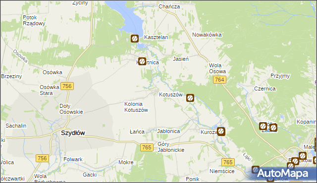 mapa Kotuszów gmina Szydłów, Kotuszów gmina Szydłów na mapie Targeo