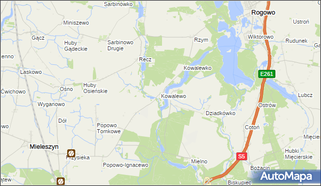 mapa Kowalewo gmina Mieleszyn, Kowalewo gmina Mieleszyn na mapie Targeo