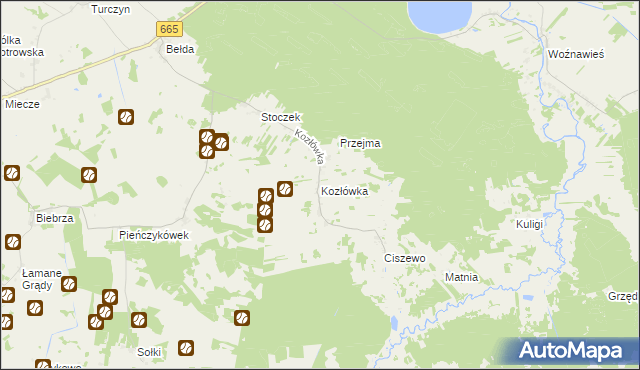 mapa Kozłówka gmina Rajgród, Kozłówka gmina Rajgród na mapie Targeo