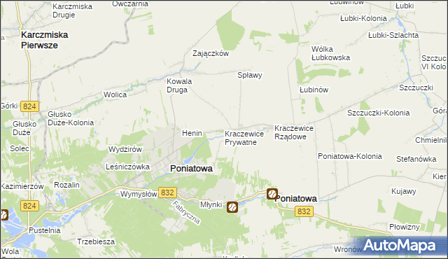mapa Kraczewice Prywatne, Kraczewice Prywatne na mapie Targeo