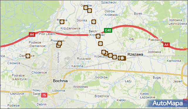mapa Krzeczów gmina Rzezawa, Krzeczów gmina Rzezawa na mapie Targeo
