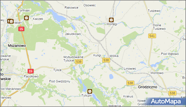 mapa Kuligi gmina Grodziczno, Kuligi gmina Grodziczno na mapie Targeo