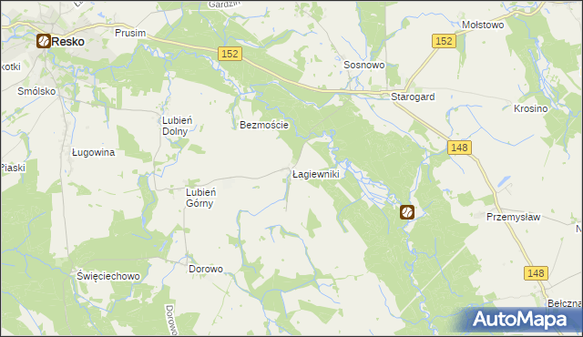 mapa Łagiewniki gmina Resko, Łagiewniki gmina Resko na mapie Targeo