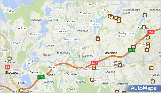 mapa Łazy gmina Jasienica, Łazy gmina Jasienica na mapie Targeo