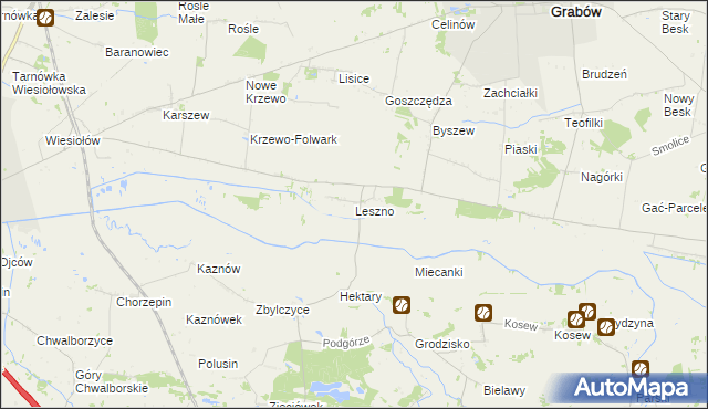 mapa Leszno gmina Grabów, Leszno gmina Grabów na mapie Targeo