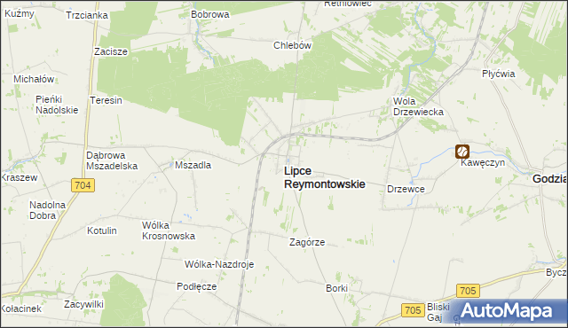 mapa Lipce Reymontowskie, Lipce Reymontowskie na mapie Targeo