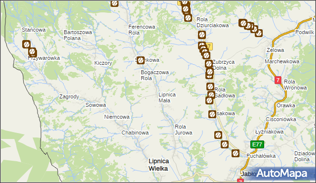 mapa Lipnica Mała, Lipnica Mała na mapie Targeo