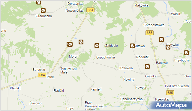 mapa Łopuchówka, Łopuchówka na mapie Targeo