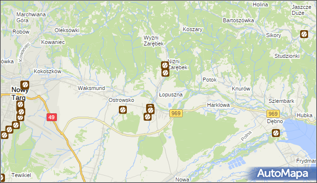 mapa Łopuszna, Łopuszna na mapie Targeo
