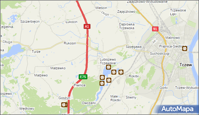 mapa Lubiszewo Tczewskie, Lubiszewo Tczewskie na mapie Targeo