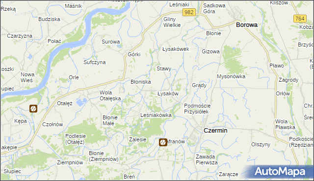 mapa Łysaków gmina Czermin, Łysaków gmina Czermin na mapie Targeo