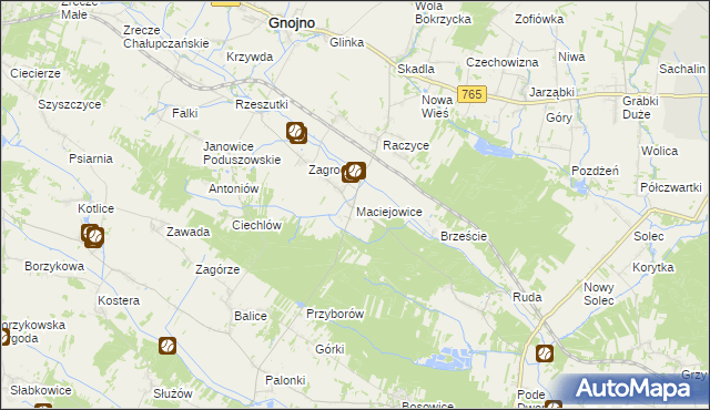 mapa Maciejowice gmina Gnojno, Maciejowice gmina Gnojno na mapie Targeo