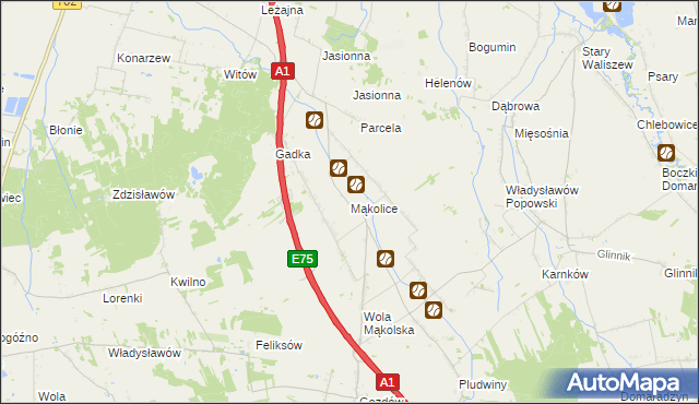 mapa Mąkolice gmina Głowno, Mąkolice gmina Głowno na mapie Targeo