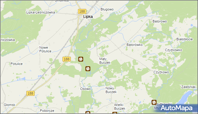 mapa Mały Buczek gmina Lipka, Mały Buczek gmina Lipka na mapie Targeo