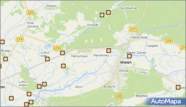 mapa Marianowo gmina Wieleń, Marianowo gmina Wieleń na mapie Targeo