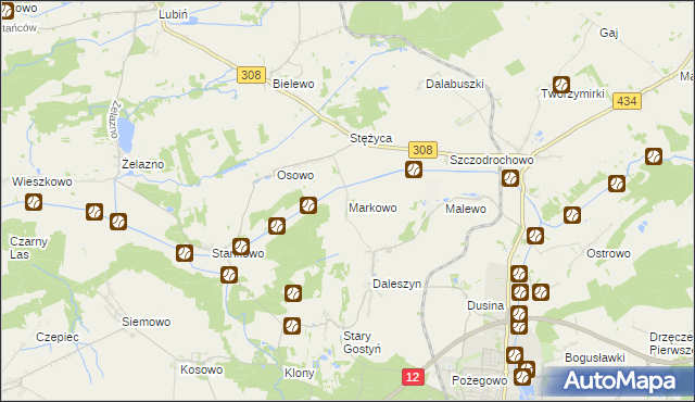 mapa Markowo gmina Gostyń, Markowo gmina Gostyń na mapie Targeo