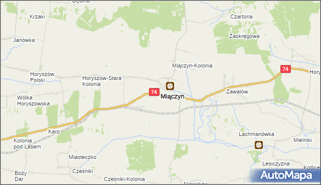 mapa Miączyn powiat zamojski, Miączyn powiat zamojski na mapie Targeo