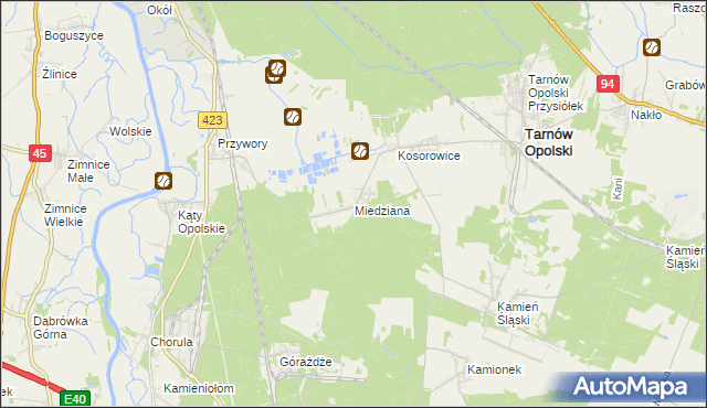 mapa Miedziana gmina Tarnów Opolski, Miedziana gmina Tarnów Opolski na mapie Targeo