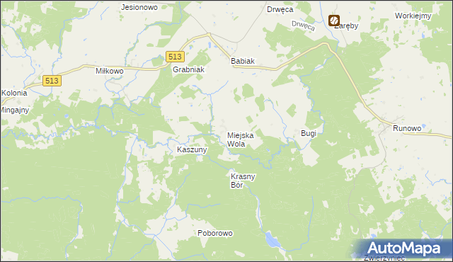 mapa Miejska Wola gmina Lidzbark Warmiński, Miejska Wola gmina Lidzbark Warmiński na mapie Targeo