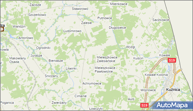 mapa Mieleszkowce Zalesiańskie, Mieleszkowce Zalesiańskie na mapie Targeo