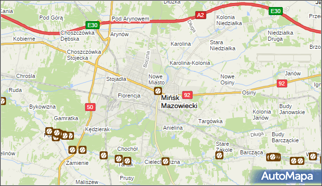 mapa Mińsk Mazowiecki, Mińsk Mazowiecki na mapie Targeo