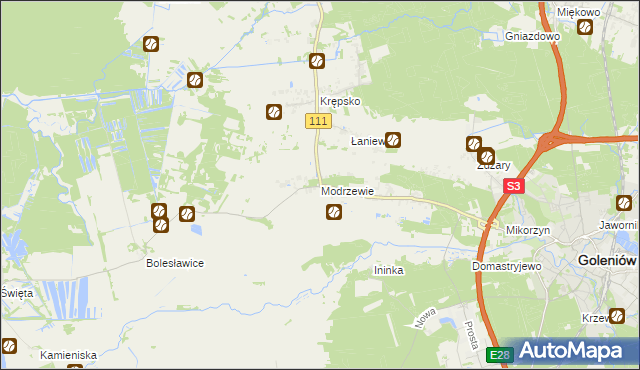 mapa Modrzewie gmina Goleniów, Modrzewie gmina Goleniów na mapie Targeo