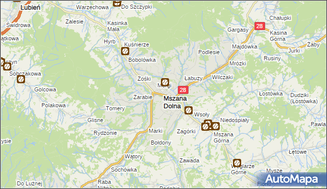 mapa Mszana Dolna, Mszana Dolna na mapie Targeo
