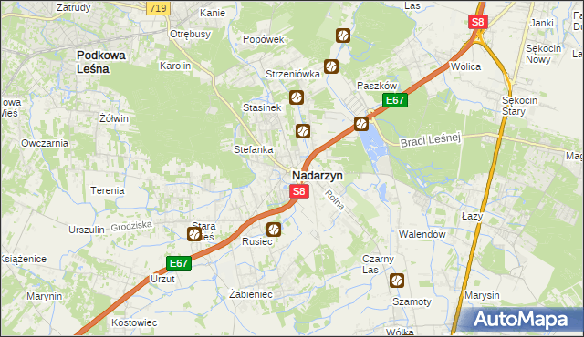 mapa Nadarzyn powiat pruszkowski, Nadarzyn powiat pruszkowski na mapie Targeo